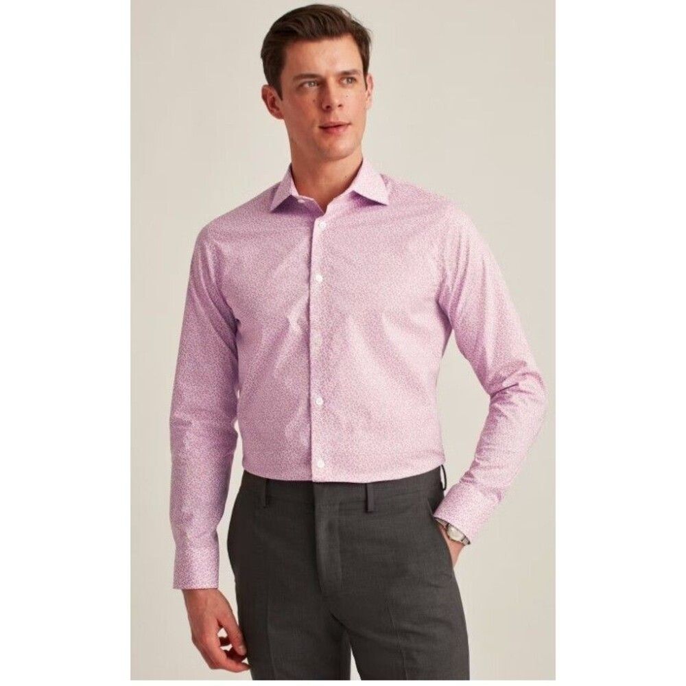 NEW BONOBOS Mens Stretch Dress Shirt Slim Tailored Fit Pink Floral Size 15 1/2
